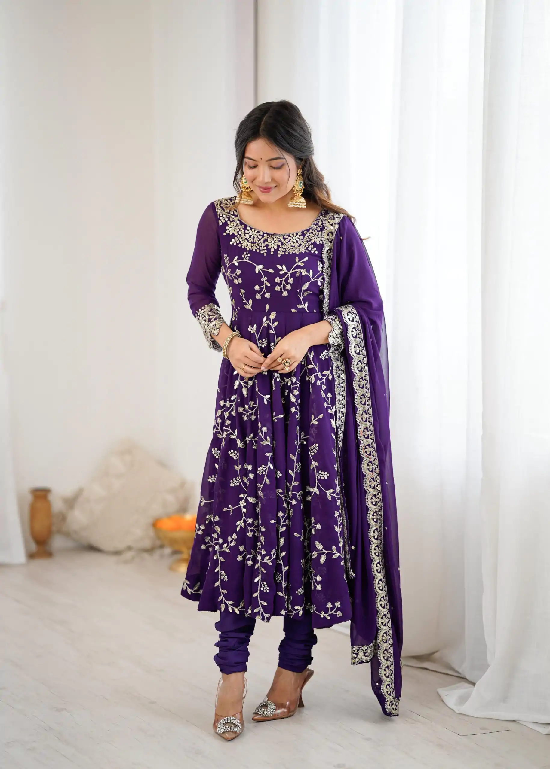 SRK 5299 Purple Georgette With Sequence Work Perfect for Wedding, Party, Lohri, Temple Visit, Ganesh Chaturthi Festive, Events, 4-6 Working Days At 2149 | Gowns, Bollywood Gowns, Creative Gowns, Designer Gowns, Embroidered Gowns, Party Wear Gowns