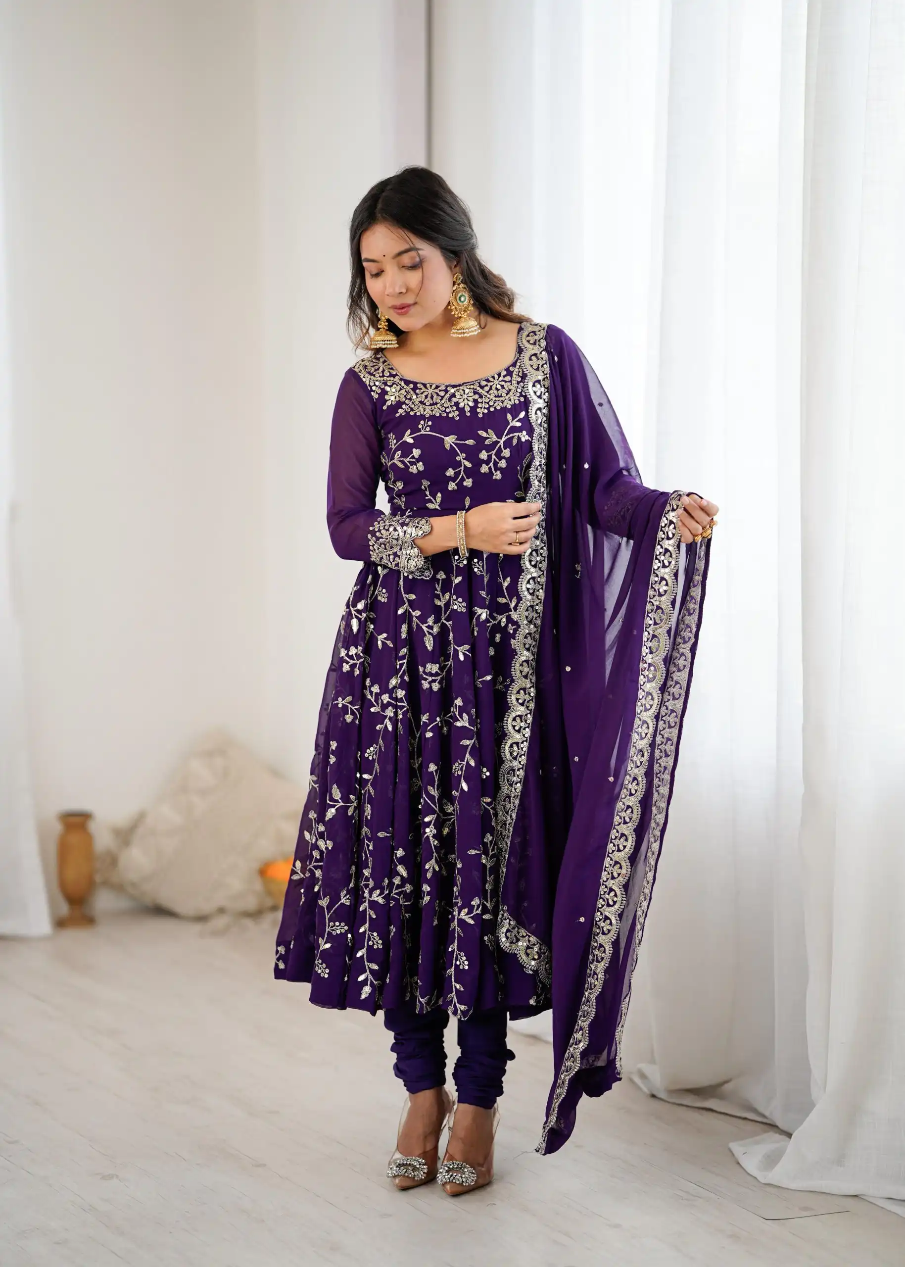 SRK 5299 Purple Georgette With Sequence Work Perfect for Wedding, Party, Lohri, Temple Visit, Ganesh Chaturthi Festive, Events, 4-6 Working Days At 2149 | Gowns, Bollywood Gowns, Creative Gowns, Designer Gowns, Embroidered Gowns, Party Wear Gowns