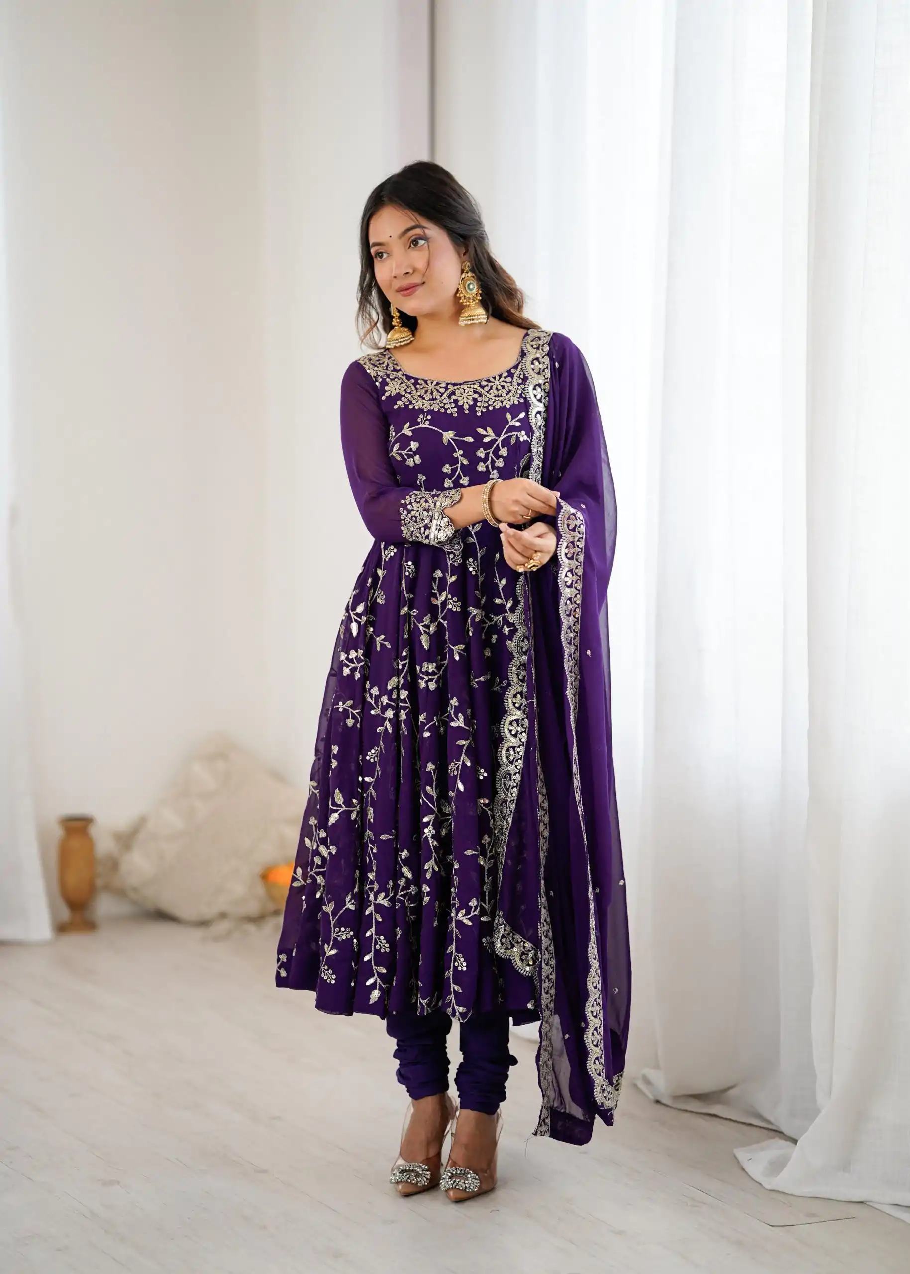 SRK 5299 Purple Georgette With Sequence Work Perfect for Wedding, Party, Lohri, Temple Visit, Ganesh Chaturthi Festive, Events, 4-6 Working Days At 2149 | Gowns, Bollywood Gowns, Creative Gowns, Designer Gowns, Embroidered Gowns, Party Wear Gowns