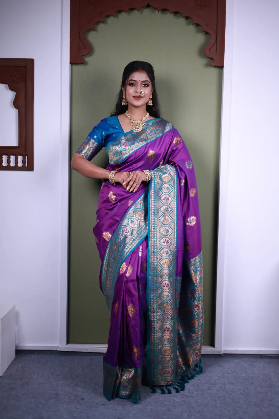 Purple Soft Paithani Silk Zari Work Lace Saree