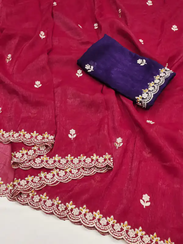 BT 1267 Red in Crunchy Chiffon Embroidery Work Saree . Wedding, Party, Festive, Events, Exclusive Offer ₹1749. Delivery 4-6 Working Days. Shop now. | Sarees, Bollywood Sarees, Creative Sarees, Designer Sarees, Embroidered Sarees, Ethnic Saree, Modern Digital sarees, Party Wear Sarees