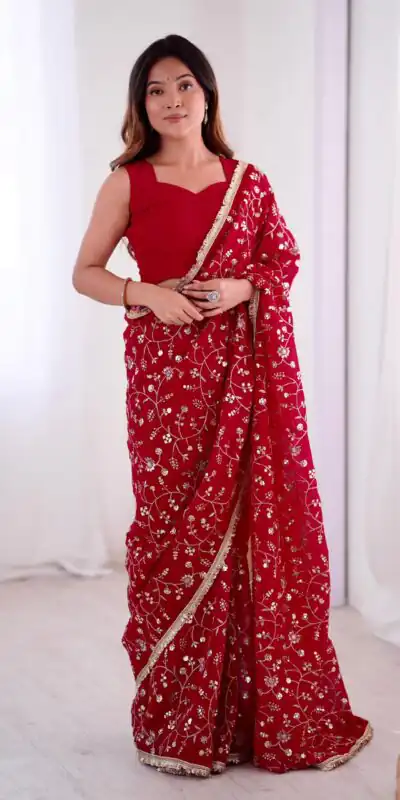 SRK 5296 Red Crunchy Silk Lace Work & Embroidery Work Saree in . Special Price ₹1799. Delivery 4-6 Working Days. Shop now. | Sarees, Bollywood Sarees, Creative Sarees, Designer Sarees, Embroidered Sarees, Ethnic Saree, Modern Digital sarees, Party Wear Sarees