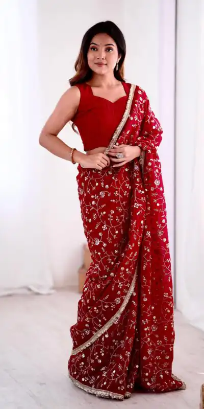 SRK 5296 Red Crunchy Silk Lace Work & Embroidery Work Saree in . Special Price ₹1799. Delivery 4-6 Working Days. Shop now. | Sarees, Bollywood Sarees, Creative Sarees, Designer Sarees, Embroidered Sarees, Ethnic Saree, Modern Digital sarees, Party Wear Sarees