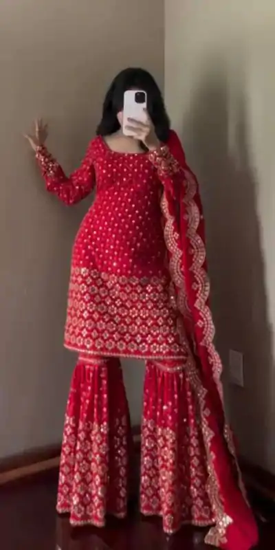 RTC 5921 Red Faux Georgette Salwarv suit with Lace Work. Wedding, Party, Festive, Events Grab it for ₹2549. Delivery 4-6 Working Days. Shop now. | Jump Suits, Tops & Bottoms, Track Suits, Salwar suit, Casual Suits, Creative suits, Designer Suits, Palazzo Suits, Party Wear Suits, Patiala Suits, Straight Suits, Trendy Wear
