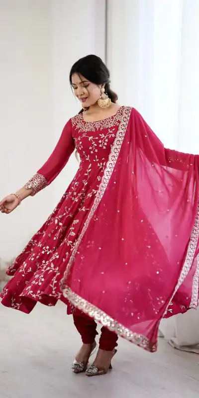 SRK 5299 Red Faux Georgette With Sequence Work Perfect for Wedding, Party, Lohri, Temple Visit, Ganesh Chaturthi Festive, Events, 4-6 Working Days At 2149 | Gowns, Bollywood Gowns, Creative Gowns, Designer Gowns, Embroidered Gowns, Party Wear Gowns