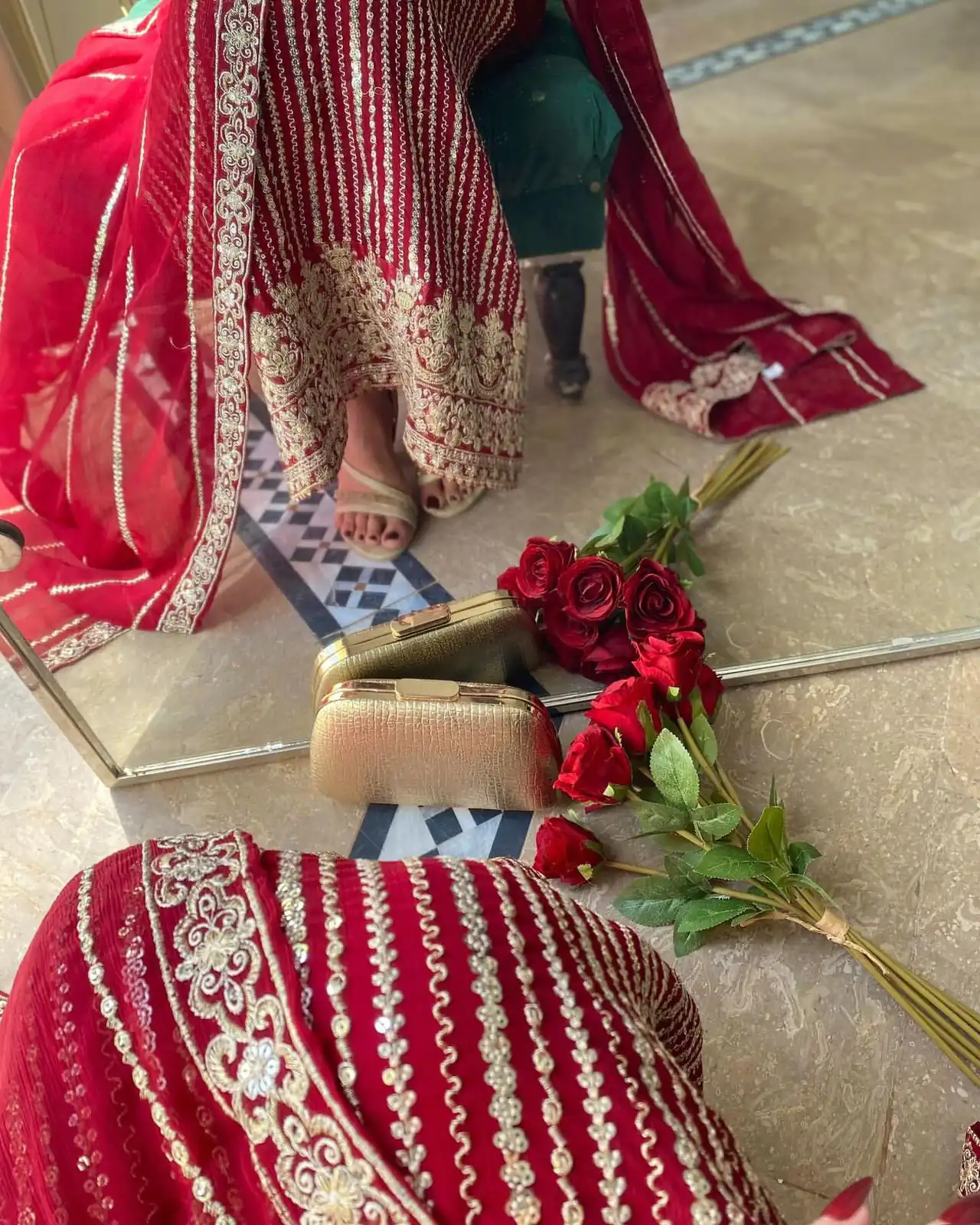 Red Faux Georgette Lace Work Salwar Suit - Image 8