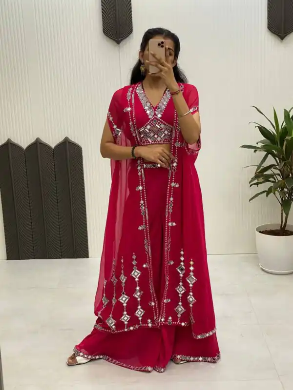LG 1911 Red in Georgette Embroidery Work & Mirror Work Salwar Suit . Exclusive Offer ₹2399. Delivery 4-6 Working Days. Shop now. | Jump Suits, Salwar suit, Casual Suits, Creative suits, Designer Suits, Palazzo Suits, Party Wear Suits, Patiala Suits, Straight Suits
