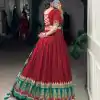 LNB 1727 Red Tasar Silk With Gamthi Work & Mirror Work. Get it for Lehenga Choli ₹2999. Delivery 4-6 Working Days. Shop now. | Lehenga, Bollywood Lehenga, Creative Lehenga, Designer Lehenga, Embroidered Lehenga, Party Wear Lehenga