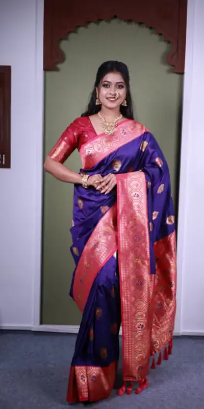 Royal Blue Soft Paithani Silk Zari Work Lace Saree