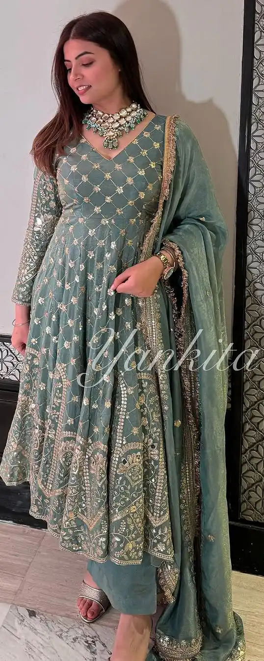 Teal Faux Georgette Lace Embroidery Work Salwar Suit