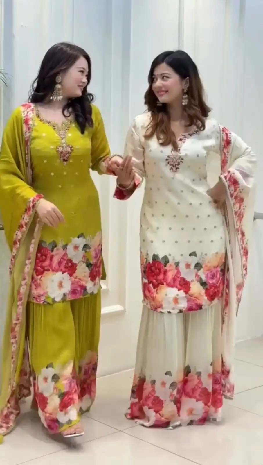 SRK 5301 White Heavy Faux Georgette With 5mm Embroidery Sequence Work With Digital print Full Sleeve Salwar Suit Wedding, Party, 4-6 Working Days At 1999 | Jump Suits, Salwar suit, Casual Suits, Creative suits, Designer Suits, Palazzo Suits, Party Wear Suits, Patiala Suits, Straight Suits