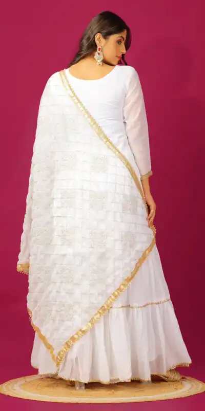 SR 1671 White Georgette Salwar Suit Perfect for Wedding, Party, Cultural Events, Temple Visit, Lohri Now at just ₹1799. Delivery 4-6 Working Days. | Jump Suits, Tops & Bottoms, Track Suits, Salwar suit, Casual Suits, Creative suits, Designer Suits, Palazzo Suits, Party Wear Suits, Patiala Suits, Straight Suits, Trendy Wear