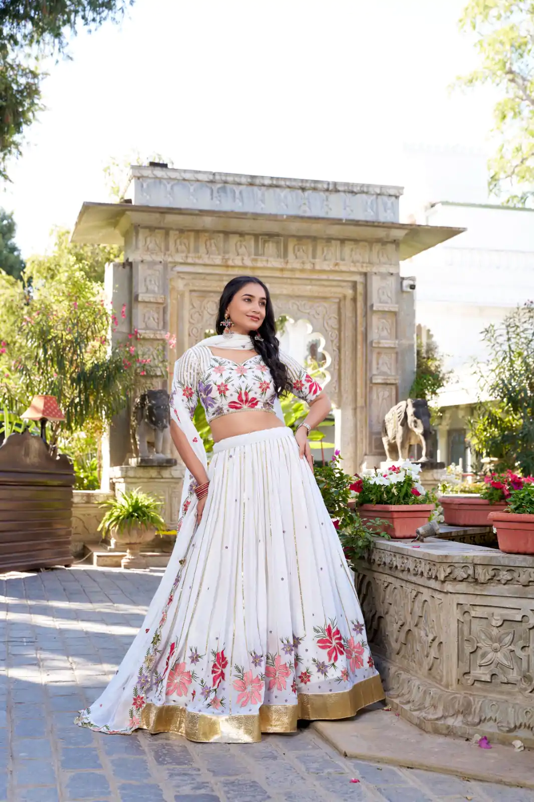 LNB 1413 White Georgette With Sequins Work & Embroidery Work Lehenga Choli . Affordable Price ₹3299. Delivery 4-6 Working Days. Shop now. | Lehenga, Bollywood Lehenga, Creative Lehenga, Designer Lehenga, Embroidered Lehenga, Party Wear Lehenga