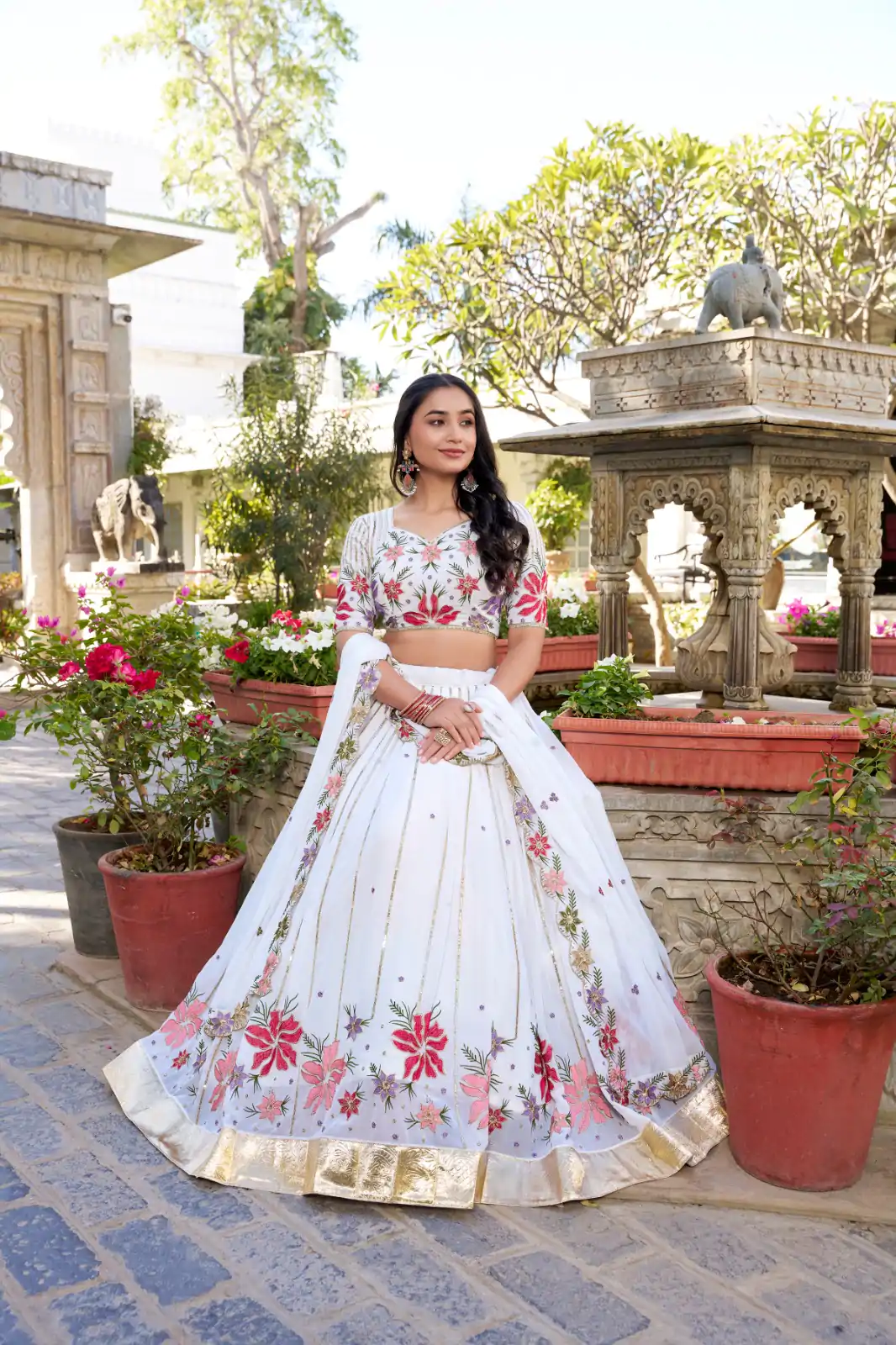 LNB 1413 White Georgette With Sequins Work & Embroidery Work Lehenga Choli . Affordable Price ₹3299. Delivery 4-6 Working Days. Shop now. | Lehenga, Bollywood Lehenga, Creative Lehenga, Designer Lehenga, Embroidered Lehenga, Party Wear Lehenga