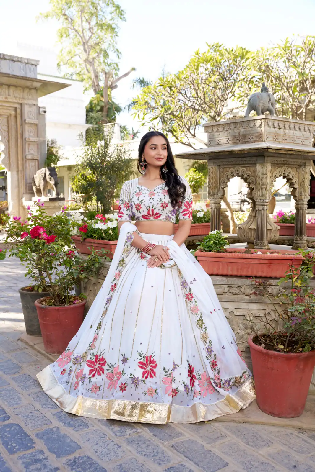 LNB 1413 White Georgette With Sequins Work & Embroidery Work Lehenga Choli . Affordable Price ₹3299. Delivery 4-6 Working Days. Shop now. | Lehenga, Bollywood Lehenga, Creative Lehenga, Designer Lehenga, Embroidered Lehenga, Party Wear Lehenga