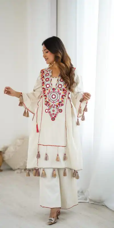 SRK 5286 White in Khadi Cotton Mirror Work & Embroidery Work Salwar Suit . Now at just ₹2099. Delivery 4-6 Working Days. Shop now. | Jump Suits, Salwar suit, Casual Suits, Creative suits, Designer Suits, Palazzo Suits, Party Wear Suits, Patiala Suits, Straight Suits
