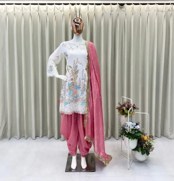 White Vichitra Silk With Embroidery Salwar Suit - Image 3