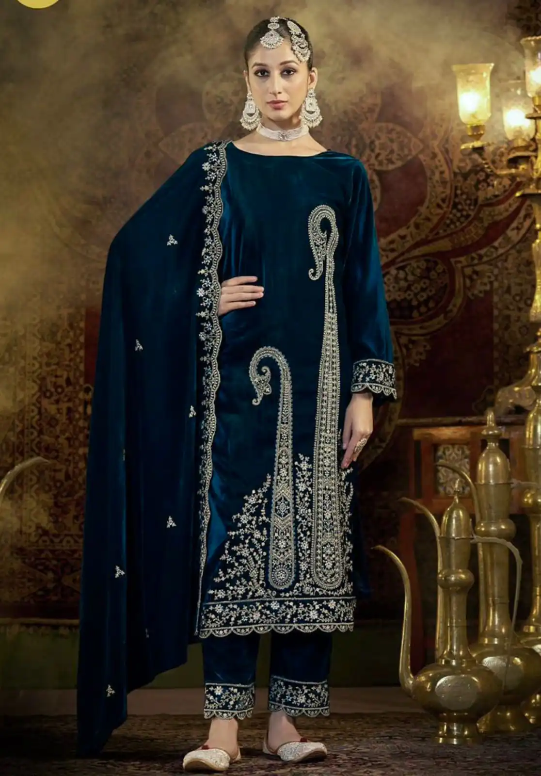 SRK 5218 Blue in Viscose Velvet Embroidery Work & Lace Work Salwar Suit . Exclusive Offer ₹1999. Delivery 4-6 Working Days. Shop now. | Lehenga, Bollywood Lehenga, Creative Lehenga, Designer Lehenga, Embroidered Lehenga, Party Wear Lehenga