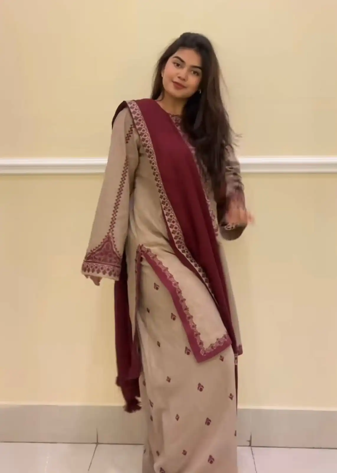 Chiku Faux Georgette Bead Embroidery Work Salwar Suit - Image 5