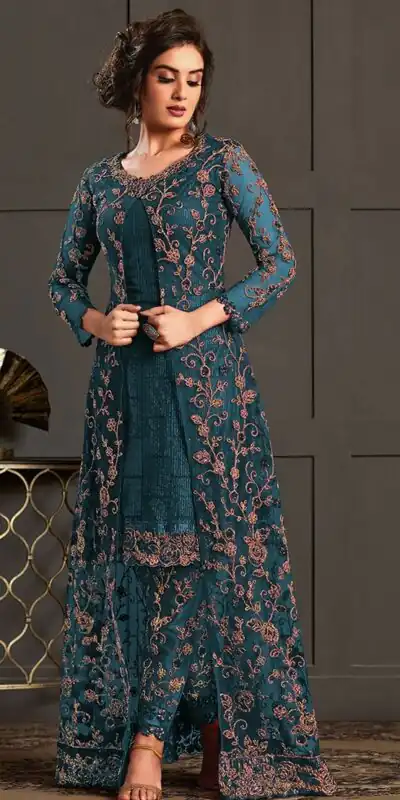Firozi Net Stone Work Salwar Suit