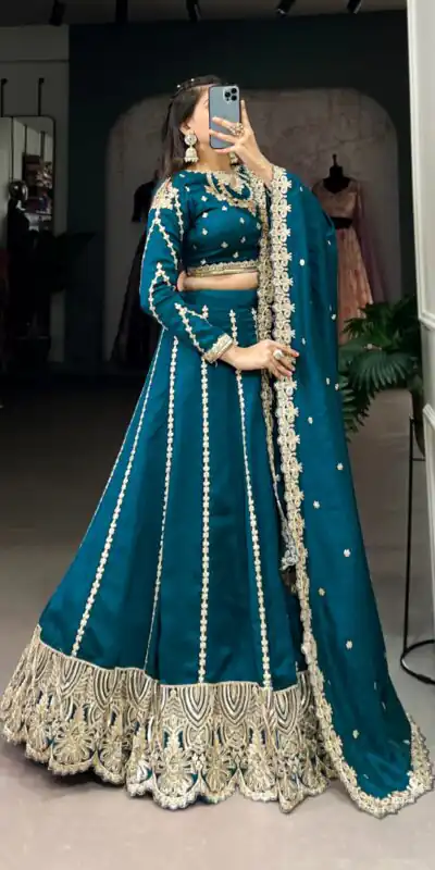 LNB 1418 Firozi Color Vichitra Silk Sequins and Thread Embroidery Work Lehenga Choli Wedding, Party, Festive, Events Etc. Delivery 4-6 Working Days Rs 2999 | Lehenga, Bollywood Lehenga, Creative Lehenga, Designer Lehenga, Embroidered Lehenga, Party Wear Lehenga