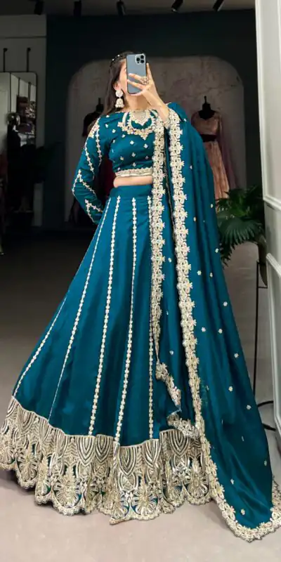 LNB 1418 Firozi Color Vichitra Silk Sequins and Thread Embroidery Work Lehenga Choli Wedding, Party, Festive, Events Etc. Delivery 4-6 Working Days Rs 2999 | Lehenga, Bollywood Lehenga, Creative Lehenga, Designer Lehenga, Embroidered Lehenga, Party Wear Lehenga