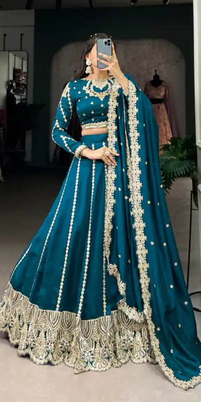 LNB 1418 Firozi Color Vichitra Silk Sequins and Thread Embroidery Work Lehenga Choli Wedding, Party, Festive, Events Etc. Delivery 4-6 Working Days Rs 2999 | Lehenga, Bollywood Lehenga, Creative Lehenga, Designer Lehenga, Embroidered Lehenga, Party Wear Lehenga