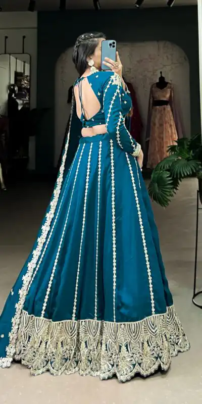 LNB 1418 Firozi Color Vichitra Silk Sequins and Thread Embroidery Work Lehenga Choli Wedding, Party, Festive, Events Etc. Delivery 4-6 Working Days Rs 2999 | Lehenga, Bollywood Lehenga, Creative Lehenga, Designer Lehenga, Embroidered Lehenga, Party Wear Lehenga