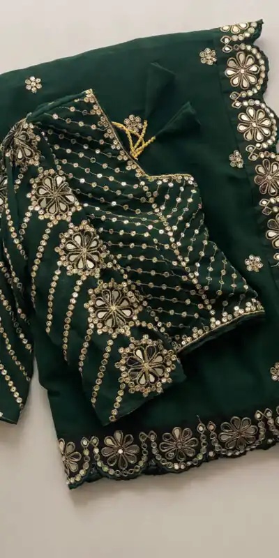 DF 3457 Green Color Georgette Sequence Original Mirror Work Saree Casual, Wedding, Festive, Events . Expected Delivery  4-6 Working Days @2099/- only                                                                                | Sarees, Bollywood Sarees, Creative Sarees, Designer Sarees, Embroidered Sarees, Ethnic Saree, Modern Digital sarees, Party Wear Sarees