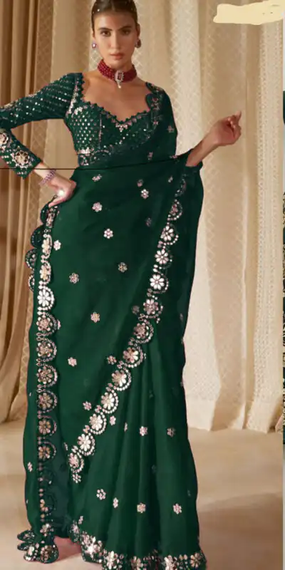 DF 3457 Green Color Georgette Sequence Original Mirror Work Saree Casual, Wedding, Festive, Events . Expected Delivery  4-6 Working Days @2099/- only                                                                                | Sarees, Bollywood Sarees, Creative Sarees, Designer Sarees, Embroidered Sarees, Ethnic Saree, Modern Digital sarees, Party Wear Sarees