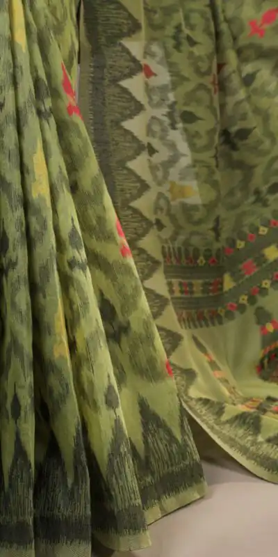 Alternative view of Mahendi Poly Cotton Thread Weaving Work Saree