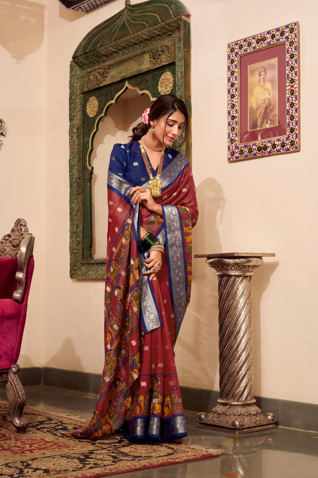 YNF 7031 Maroon Color Poly Cotton Kalamkari Print Saree Casual, Wedding, Festive, Events . Expected Delivery  4-6 Working Days @1699/- only                                                                                                                                           | Sarees, Bollywood Sarees, Creative Sarees, Designer Sarees, Embroidered Sarees, Ethnic Saree, Modern Digital sarees, Party Wear Sarees