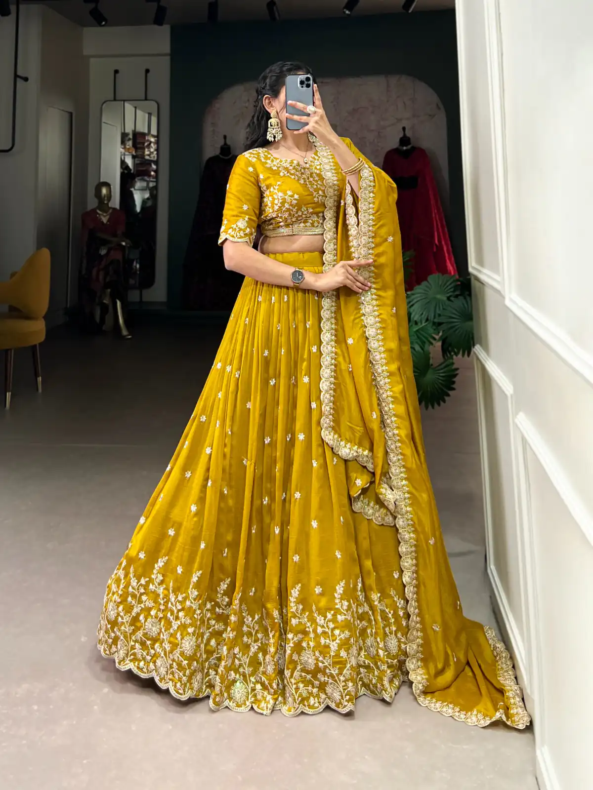 LNB 1415 Mustard Color Vichitra Silk Sequins Thread Embroidery Work Lehenga Choli Wedding, Party, Festive, Events Etc. Delivery 4-6 Working Days Rs 3199 | Lehenga, Bollywood Lehenga, Creative Lehenga, Designer Lehenga, Embroidered Lehenga, Party Wear Lehenga