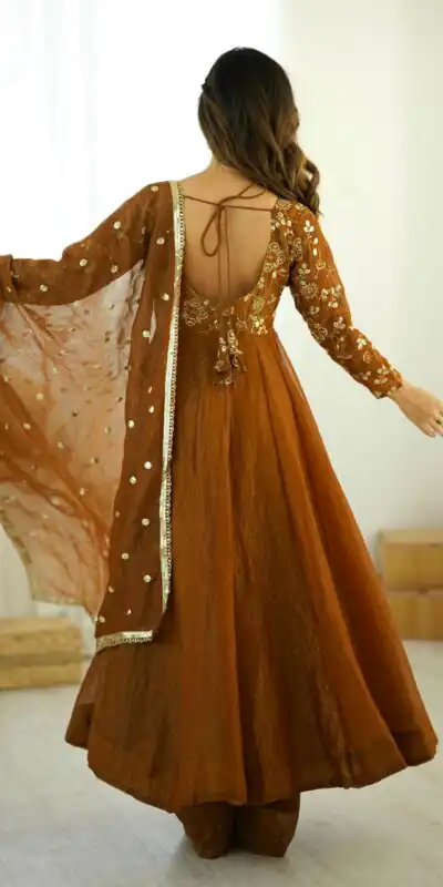 SRK 5290 Mustered Crunchy Silk Gown Perfect for Wedding, Party, Pongal, Traditional Day, Reception Get it for ₹1999. Delivery 4-6 Working Days. Shop now. | Gowns, Bollywood Gowns, Creative Gowns, Designer Gowns, Embroidered Gowns, Party Wear Gowns