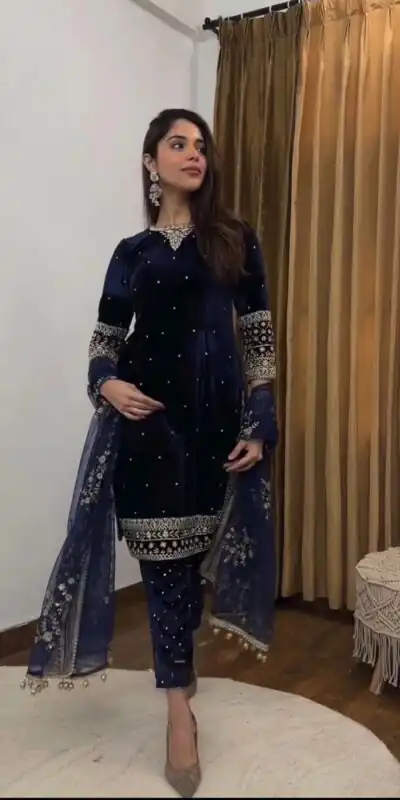 Alternative view of Navy Blue Butterfly Net Lace Embroidery Work Salwar Suit