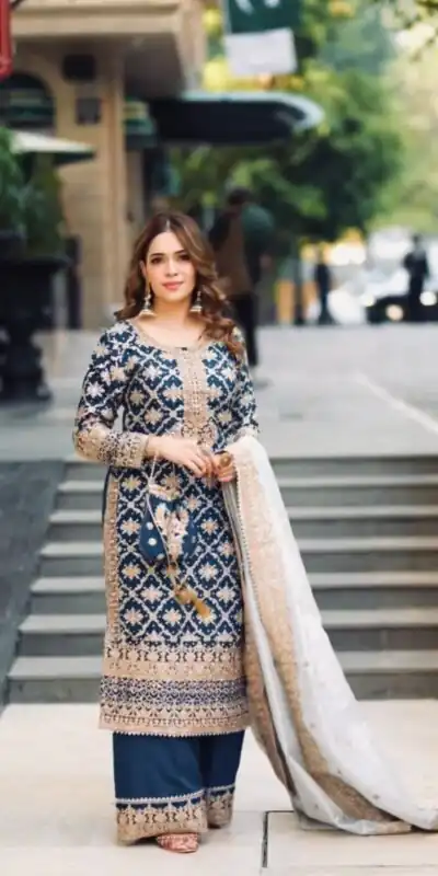 SRK 5310 Navy Blue Faux Georgette Salwar Suit Perfect for Wedding, Party, Baisakhi, Pooja, Reception – . Best Price ₹2149. Delivery 4-6 Working Da | Lehenga, Bollywood Lehenga, Creative Lehenga, Designer Lehenga, Embroidered Lehenga, Party Wear Lehenga