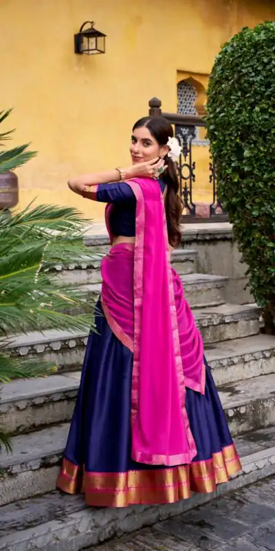 Alternative view of Navy Blue Poly Cotton Lace Zari Work Lehenga Choli