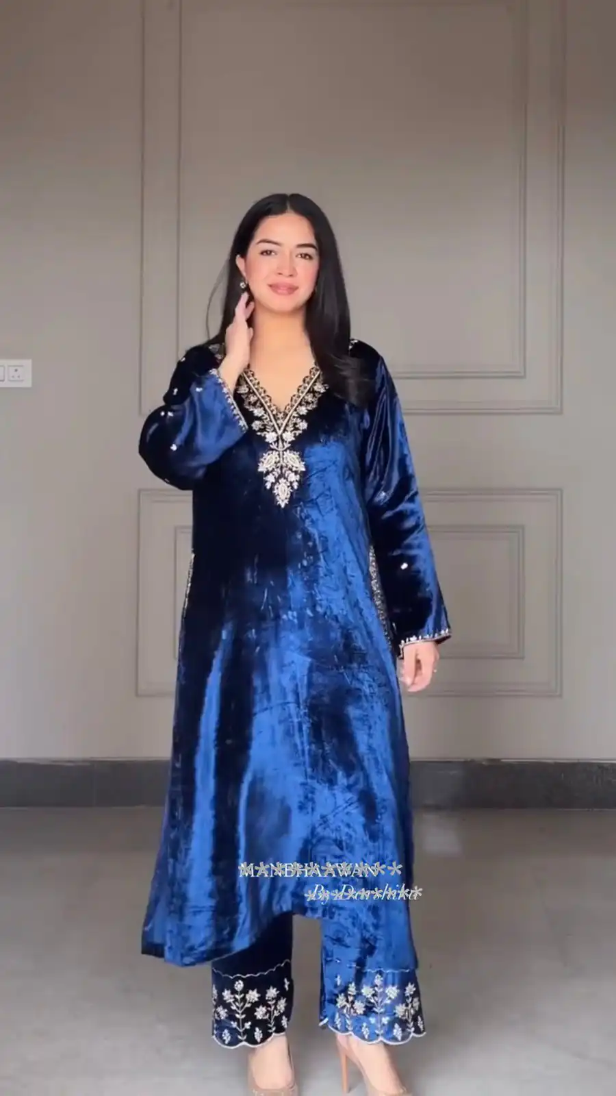 LG 2025 Navy Blue Velvet Salwar Suit with Embroidery Work & Lace Work. Exclusive Offer ₹1899. Delivery 4-6 Working Days. Shop now. | Jump Suits, Tops & Bottoms, Track Suits, Salwar suit, Casual Suits, Creative suits, Designer Suits, Palazzo Suits, Party Wear Suits, Patiala Suits, Straight Suits, Trendy Wear