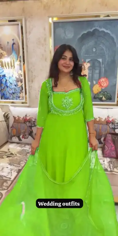 Parrot Green Georgette Lace Embroidery Work Salwar Suit