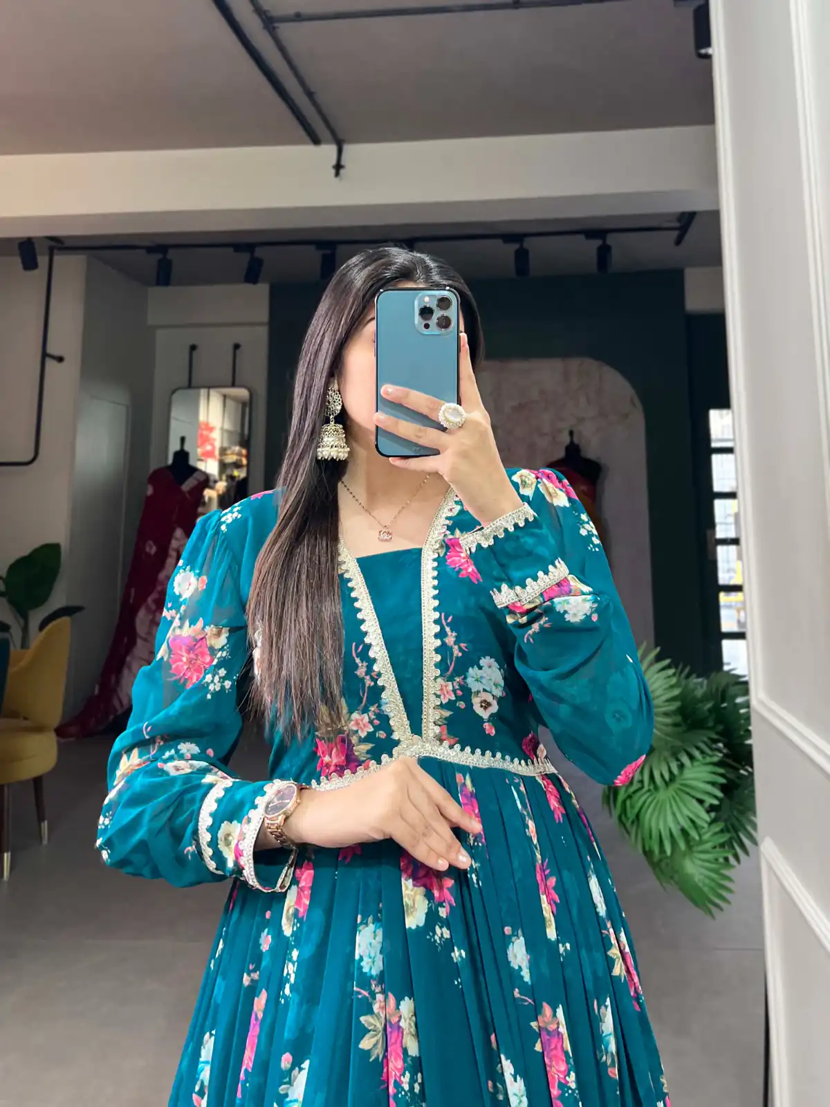  YNF 5029 Pine Green Color Exquisite Floral Georgette Printed Gown Casual, Wedding, Party, Festive, Events Etc. Expected Delivery 4-6 Working Days @1749/- | Gowns, Bollywood Gowns, Creative Gowns, Designer Gowns, Embroidered Gowns, Party Wear Gowns