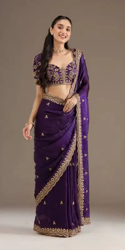 Alternative view of Purple Fandy Satin Silk Zari Work Saree