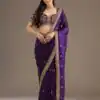 Purple Fandy Satin Silk Zari Work Saree