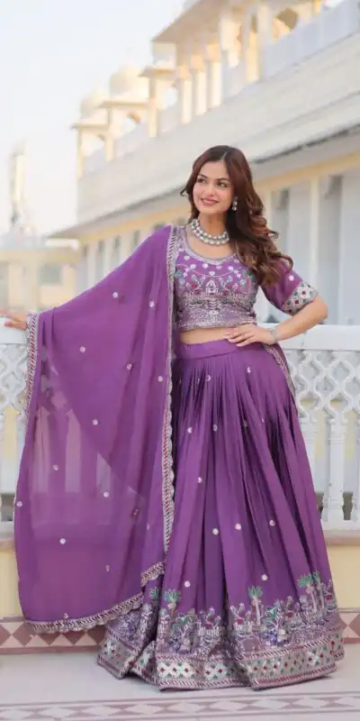 Ram 064 Purple Pure Chinon Lehenga Choli with Embroidery Work. Introductory Price ₹3049. Delivery 4-6 Working Days. Shop now. | Lehenga, Bollywood Lehenga, Creative Lehenga, Designer Lehenga, Embroidered Lehenga, Party Wear Lehenga