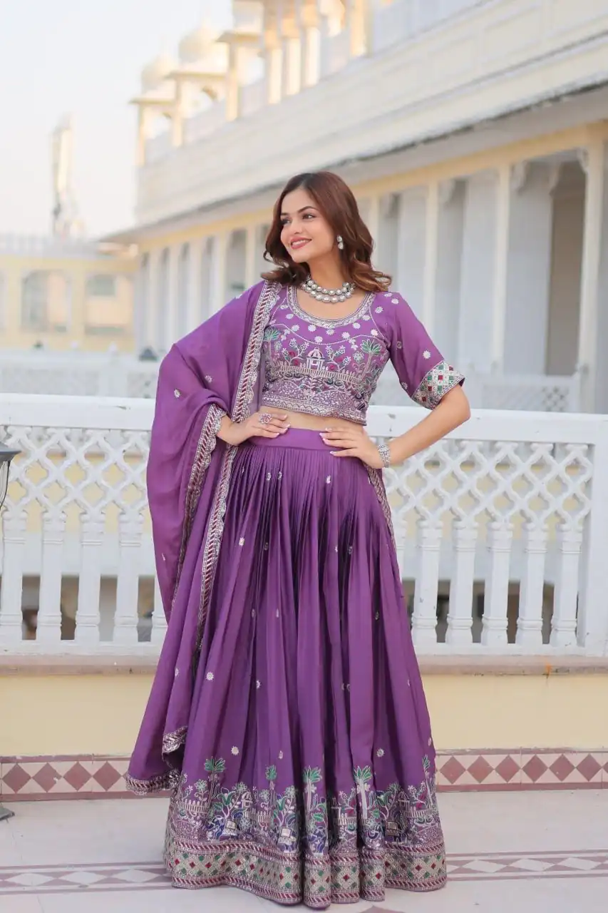 Ram 064 Purple Pure Chinon Lehenga Choli with Embroidery Work. Introductory Price ₹3049. Delivery 4-6 Working Days. Shop now. | Lehenga, Bollywood Lehenga, Creative Lehenga, Designer Lehenga, Embroidered Lehenga, Party Wear Lehenga