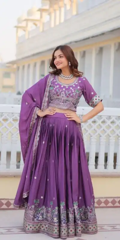 Ram 064 Purple Pure Chinon Lehenga Choli with Embroidery Work. Introductory Price ₹3049. Delivery 4-6 Working Days. Shop now. | Lehenga, Bollywood Lehenga, Creative Lehenga, Designer Lehenga, Embroidered Lehenga, Party Wear Lehenga