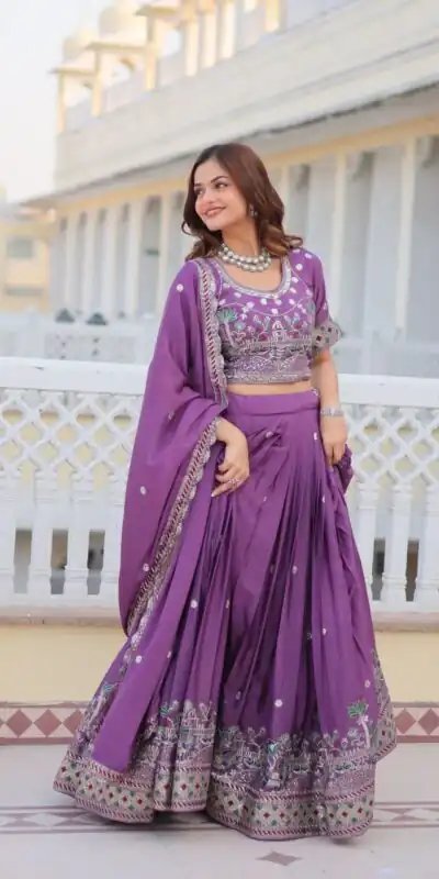 Ram 064 Purple Pure Chinon Lehenga Choli with Embroidery Work. Introductory Price ₹3049. Delivery 4-6 Working Days. Shop now. | Lehenga, Bollywood Lehenga, Creative Lehenga, Designer Lehenga, Embroidered Lehenga, Party Wear Lehenga