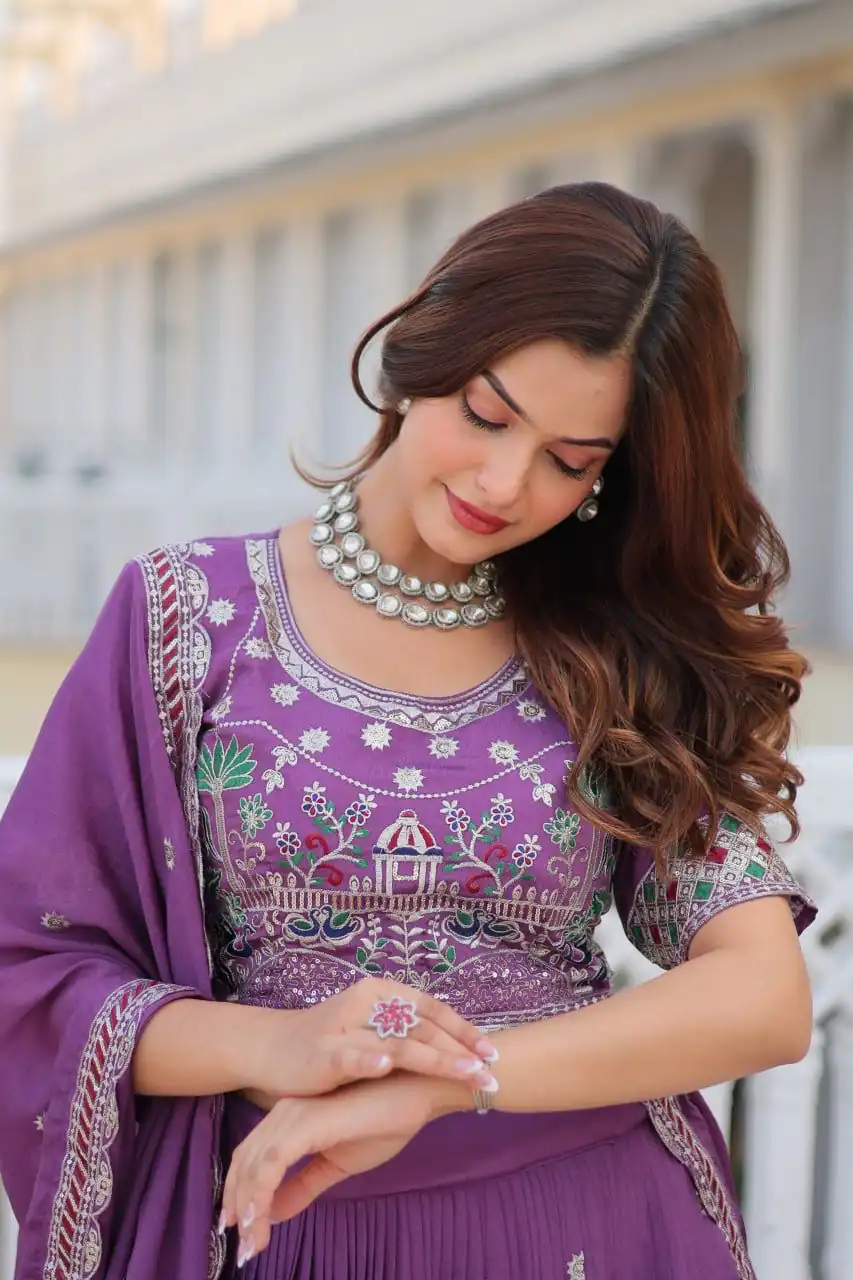 Ram 064 Purple Pure Chinon Lehenga Choli with Embroidery Work. Introductory Price ₹3049. Delivery 4-6 Working Days. Shop now. | Lehenga, Bollywood Lehenga, Creative Lehenga, Designer Lehenga, Embroidered Lehenga, Party Wear Lehenga