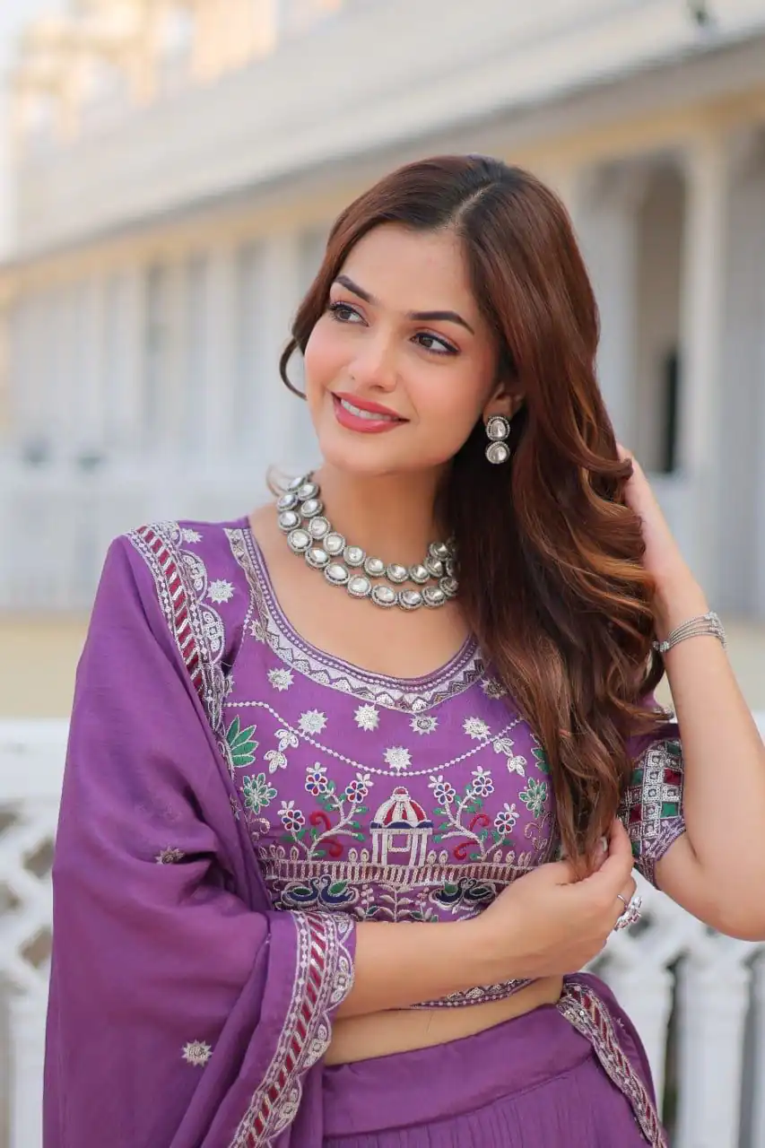 Ram 064 Purple Pure Chinon Lehenga Choli with Embroidery Work. Introductory Price ₹3049. Delivery 4-6 Working Days. Shop now. | Lehenga, Bollywood Lehenga, Creative Lehenga, Designer Lehenga, Embroidered Lehenga, Party Wear Lehenga