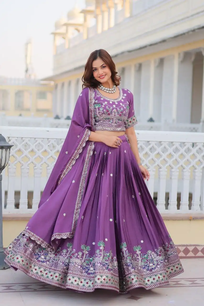 Ram 064 Purple Pure Chinon Lehenga Choli with Embroidery Work. Introductory Price ₹3049. Delivery 4-6 Working Days. Shop now. | Lehenga, Bollywood Lehenga, Creative Lehenga, Designer Lehenga, Embroidered Lehenga, Party Wear Lehenga