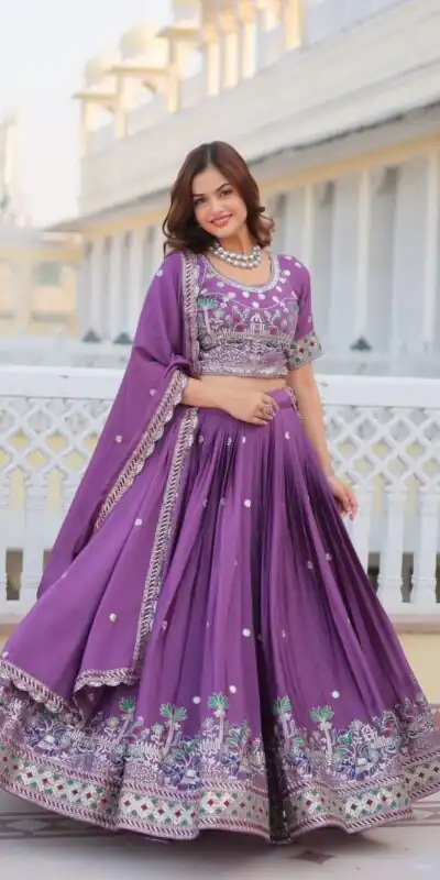Ram 064 Purple Pure Chinon Lehenga Choli with Embroidery Work. Introductory Price ₹3049. Delivery 4-6 Working Days. Shop now. | Lehenga, Bollywood Lehenga, Creative Lehenga, Designer Lehenga, Embroidered Lehenga, Party Wear Lehenga